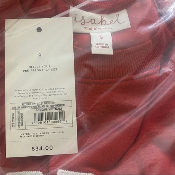 NWT Isabel Maternity Red And White Love Soft Cozy Sweat Shirt. Grows with you! - Picture 4 of 5
